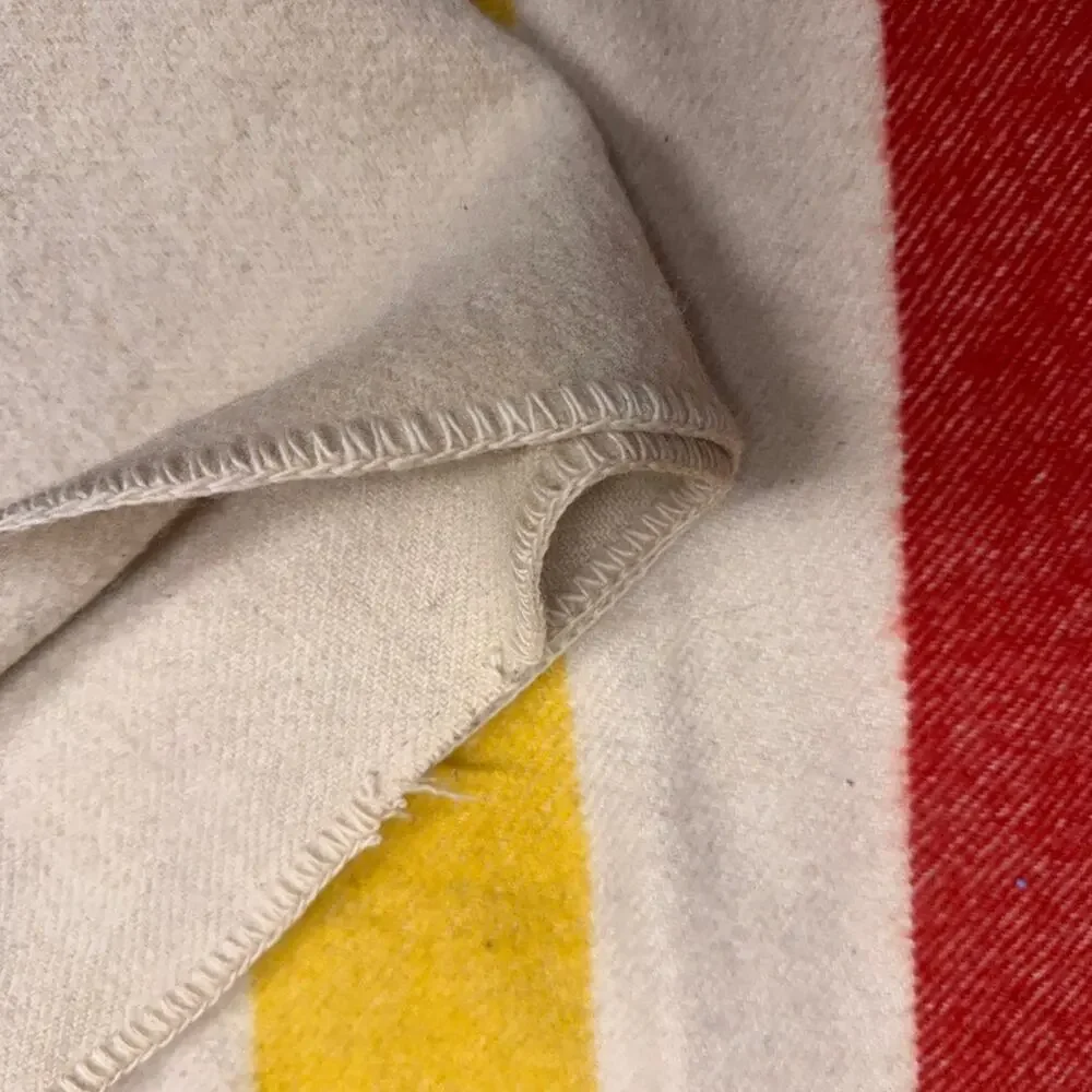 Vintage Polar Nite Golden Dawn Striped Blanket Multi Wool Bound Edges 93”x78”